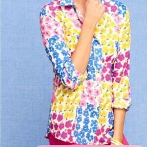Talbots Vibrant Multi Floral Button Up Blouse